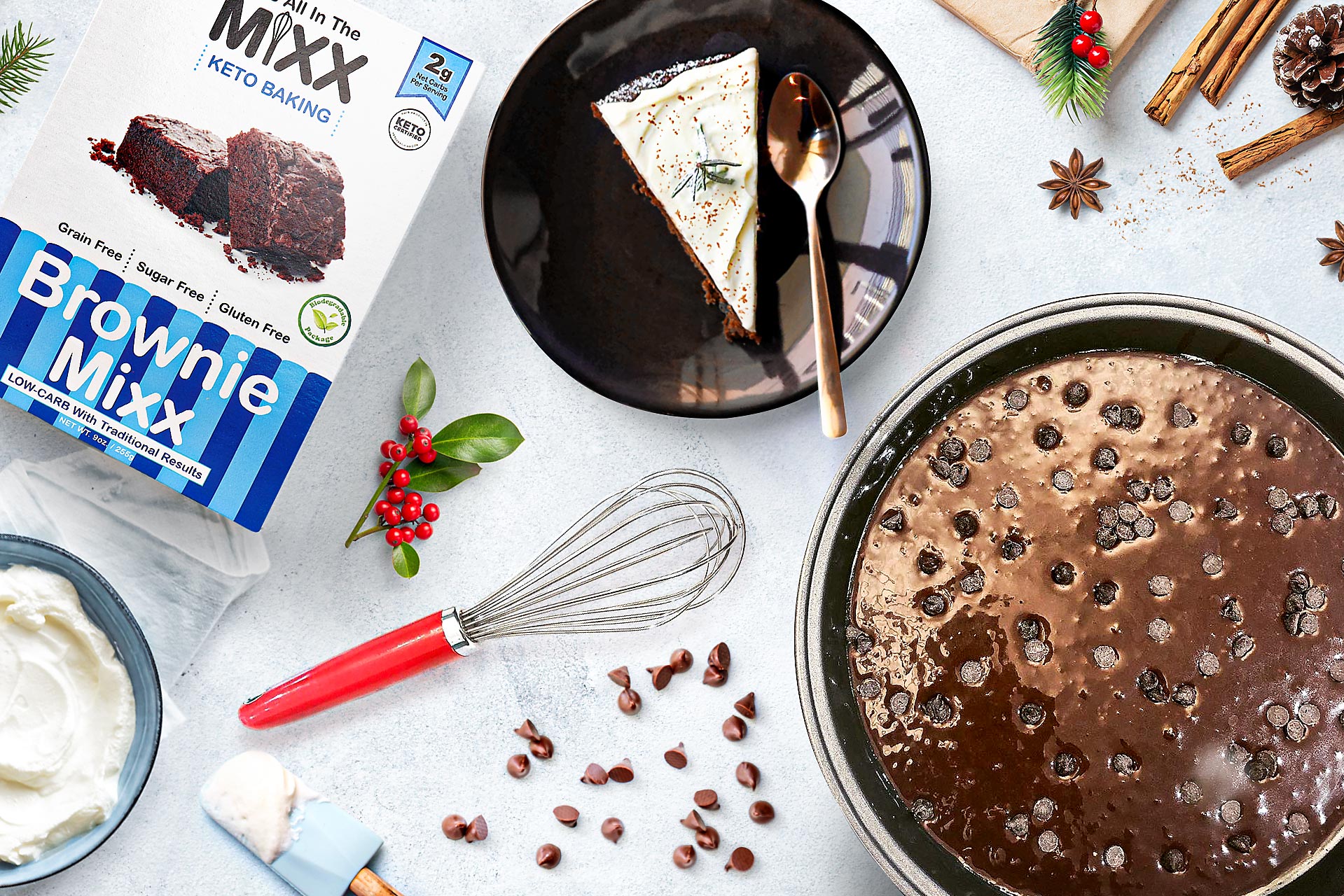 Keto Spiced Brownies with Eggnog Frosting