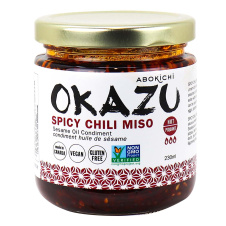 Front of Abokichi Okazu Spicy Chili Miso Sesame Oil Condiment, 230mL