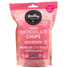 Front of Healthy Crunch White Vegan Chocolate Chips, 300g