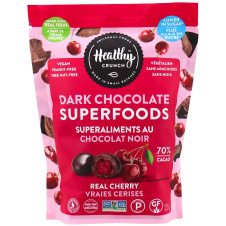 Front of Healthy Crunch Vegan Real Cherry Dark Chocolate Superfoods, 235g