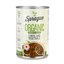 Front of Sprague Organic Lentil Soup with Vegetables, 425g