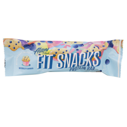Front of Alani Nu Fit Snacks Gluten Free Protein Bar Blueberry Muffin
