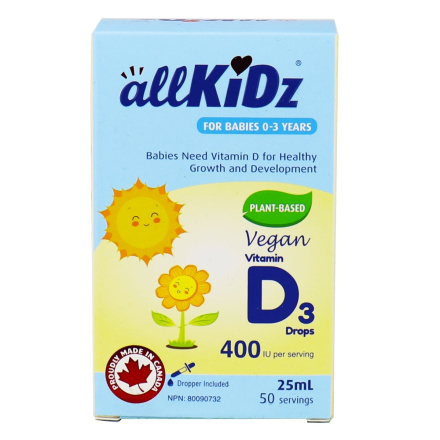 Front of AllKiDz Vegan Plant-Based Vitamin D3 Drops