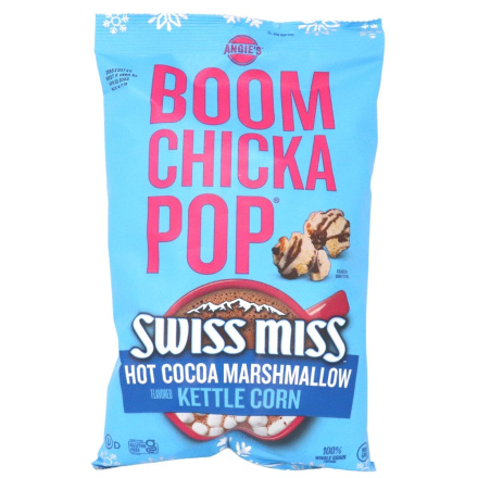 Front of Angie's BOOMCHICKAPOP Swiss Miss Hot Cocoa Marshmallow Kettle Corn