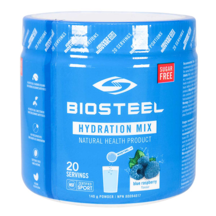 Front of Biosteel Sugar Free Hydration Mix Blue Raspberry, 140g