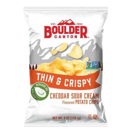 Front of Boulder Canyon Potato Chips with Avocado Oil Cheddar Sour Cream