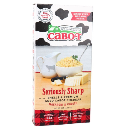 Front of Cabot Macaroni & Cheese Shells & Premium Aged Cheddar Seriously Sharp, 177g