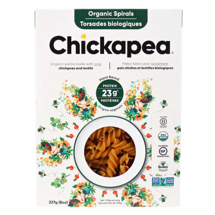 Front of Chickapea Organic Pasta Spirals, 227g