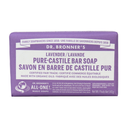 Dr. Bronner's Organic Lavender Pure Castile Bar Soap, 140g