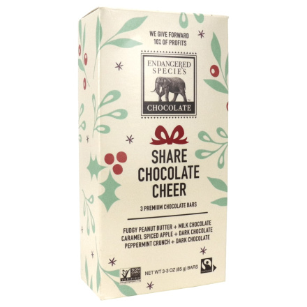 Front of Endangered Species Chocolate Share Chocolate Cheer, 3 Bars