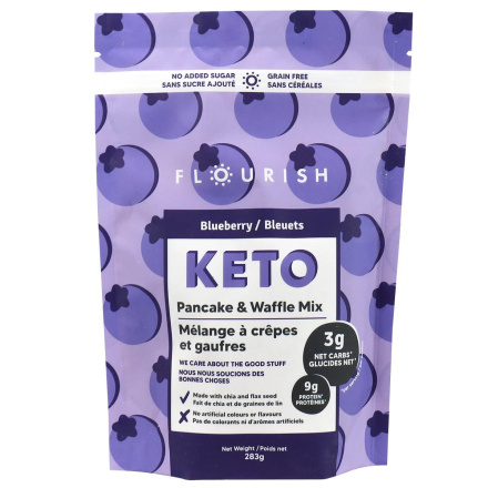 Front of Flourish Pancakes Keto Pancake & Waffle Mix Blueberry, 283g
