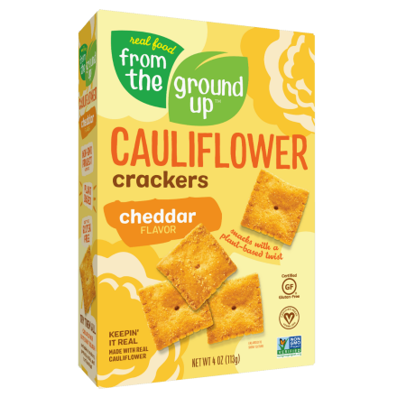 Front of From The Ground UP Cheddar Cauliflower Crackers, 113g