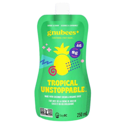 Front of Gnubees+ Functional Protein Fruit Shake Tropical Unstoppable