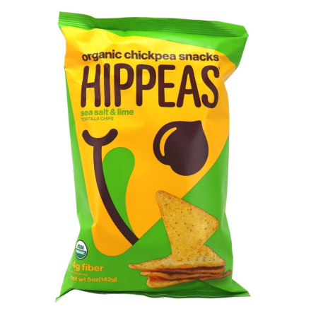 Front of Hippeas Organic Chickpea Tortilla Chips Sea Salt Lime, 142g