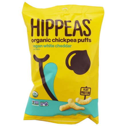 Front of Hippeas Organic Chickpea Puffs Vegan White Cheddar Snack Snack Pack
