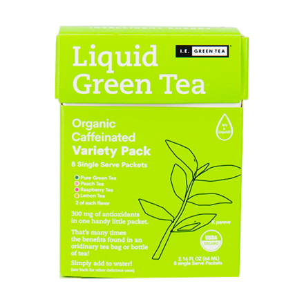 Front of I.E. Green Tea Liquid Tea Concentrate Variety Pack