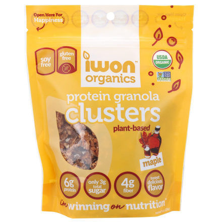Front of IWON Organics Plant-Based Protein Granola Clusters Maple, 224g