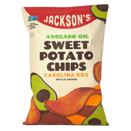 Front of Jackson's Sweet Potato Chips With Avocado Oil Carolina BBQ