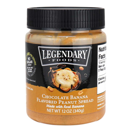 Front of Legendary Foods Chocolate Banana Flavored Peanut Spread, 340g
