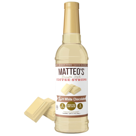 Matteo’s Sugar-Free Barista Coffee Syrups Thin White Chocolate, 750mL Front