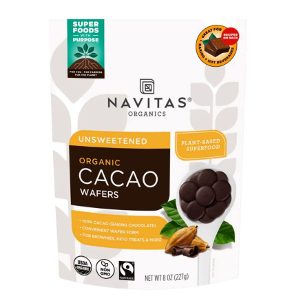 Front of Navitas Organic Cacao Wafers Unsweetened