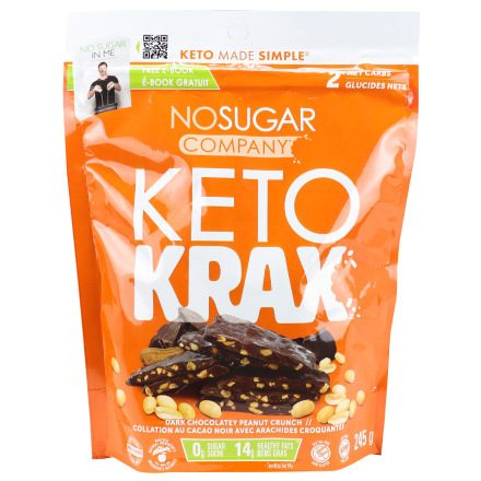 Front of No Sugar Company Keto Krax Dark Chocolatey Peanut Crunch, 245g