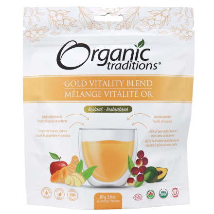 Front of Organic Traditions Gold Vitality Blend, 80g