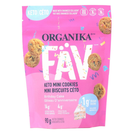 Front of Organika FAV Keto Mini Cookies Birthday Cake