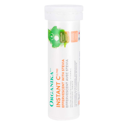 Front of Organika Instant C Effervescent with Stevia, 10 Tabs