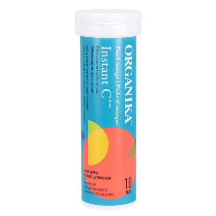 Front of Organika Instant C Effervescent Peach Mango with Stevia, 10 Tabs