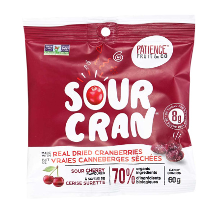 Front of Patience Fruit & Co. Organic Sour Cran Candy Sour Cherry, 60g