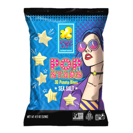 Front of Pop Art Gourmet Pop Stars 3D Potato Bites Sea Salt