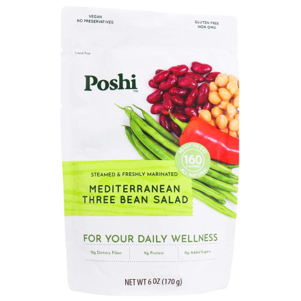 Front of Poshi Steamed & Freshly Marinated Mediterranean Three Bean Salad, 170g
