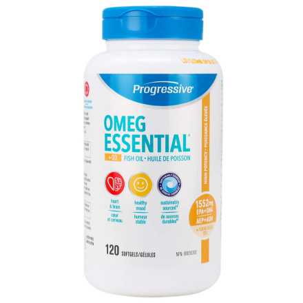 Front of Progressive OmegEssential + D3 Fish Oil, 120 Softgels