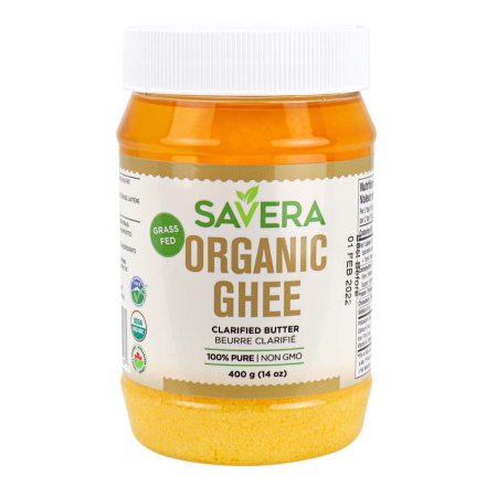 Front of Savera Foods Grass Fed Organic Ghee, 400g