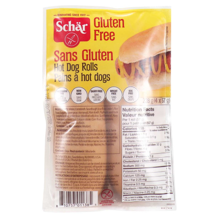 Front of Schär Gluten Free Hot Dog Rolls, 4 Rolls
