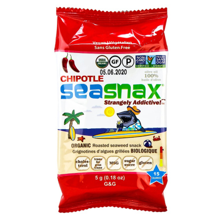 SeaSnax Organic Chipotle Roasted Seaweed Snack, 5g