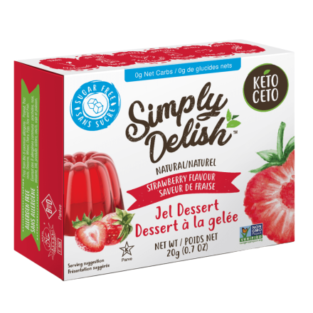 Front of Simply Delish Keto Strawberry Jel Dessert, 20g