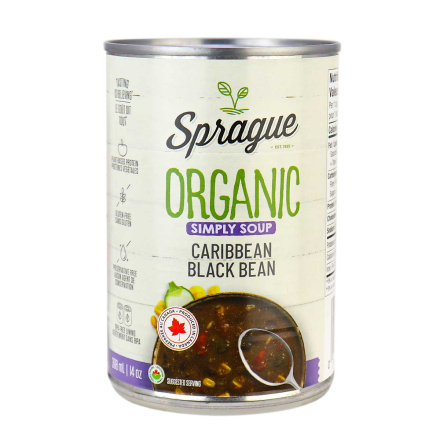 Front of Sprague Organic Caribbean Black Bean Soup, 425g