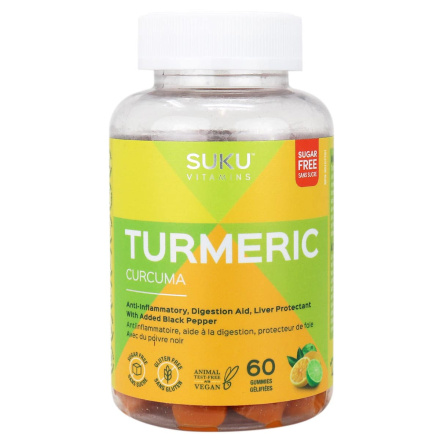Front of SUKU Vitamins Anti Inflammatory Tumeric Curcuma Gummies Lemon Lime, 60 Gummies