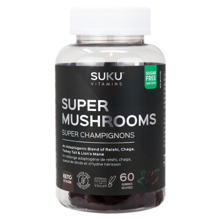 Front of SUKU Vitamins Super Mushrooms Gummies Decaffeinated Espresso, 60 Gummies