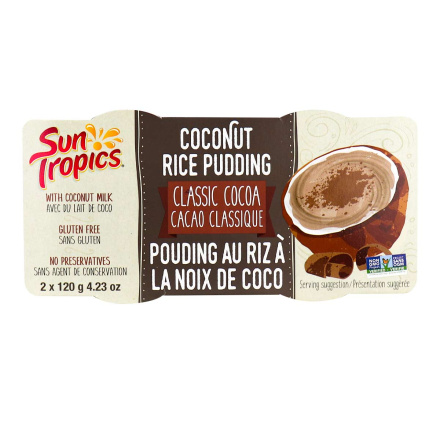 Front of Sun Tropics Coconut Rice Pudding Classic Cocoa, 240g