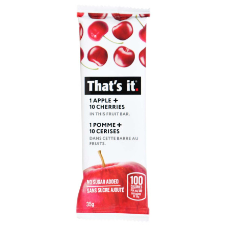 Front of That’s It. No Sugar Added Fruit Bar Apple Cherries, 1 Bar