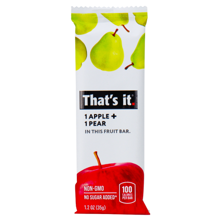 Front of That’s It. No Sugar Added Fruit Bar Apple Pear, 1 Bar