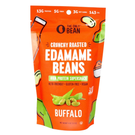 Front of The Only Bean High Protein Crunchy Roasted Edamame Bean Buffalo