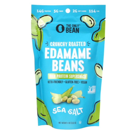 Front of The Only Bean High Protein Crunchy Roasted Edamame Beans Sea Salt