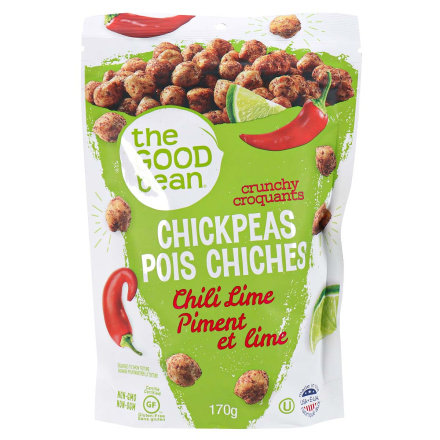 Front of The Good Bean Chickpea Snacks Crunchy Chickpeas Chili Lime, 170g