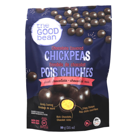 Front of The Good Bean Dark Chocolate Covered Chickpeas