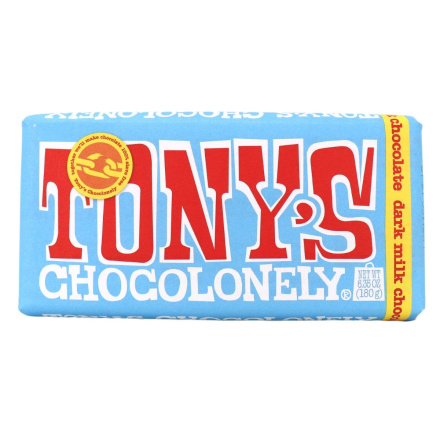 Front of Tony's Chocolonely Dark Milk Chocolate