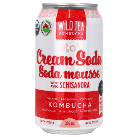 Front of Wild Tea Kombucha Low Sugar Cream Soda With Schisandra